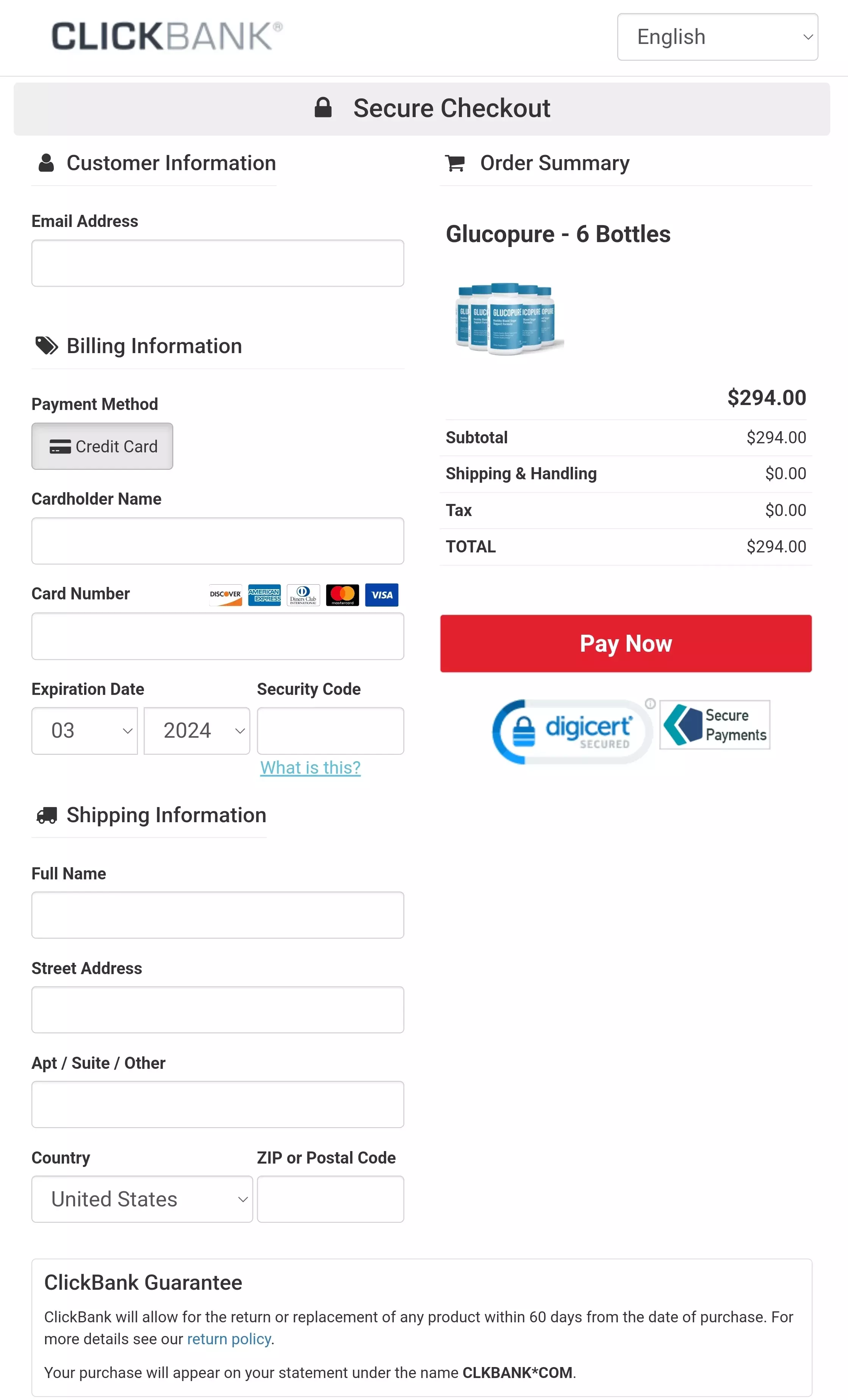 GlucoPure order form